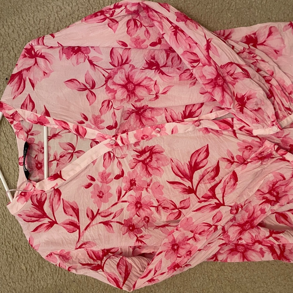 Zara pink floral sheer long sleeve top